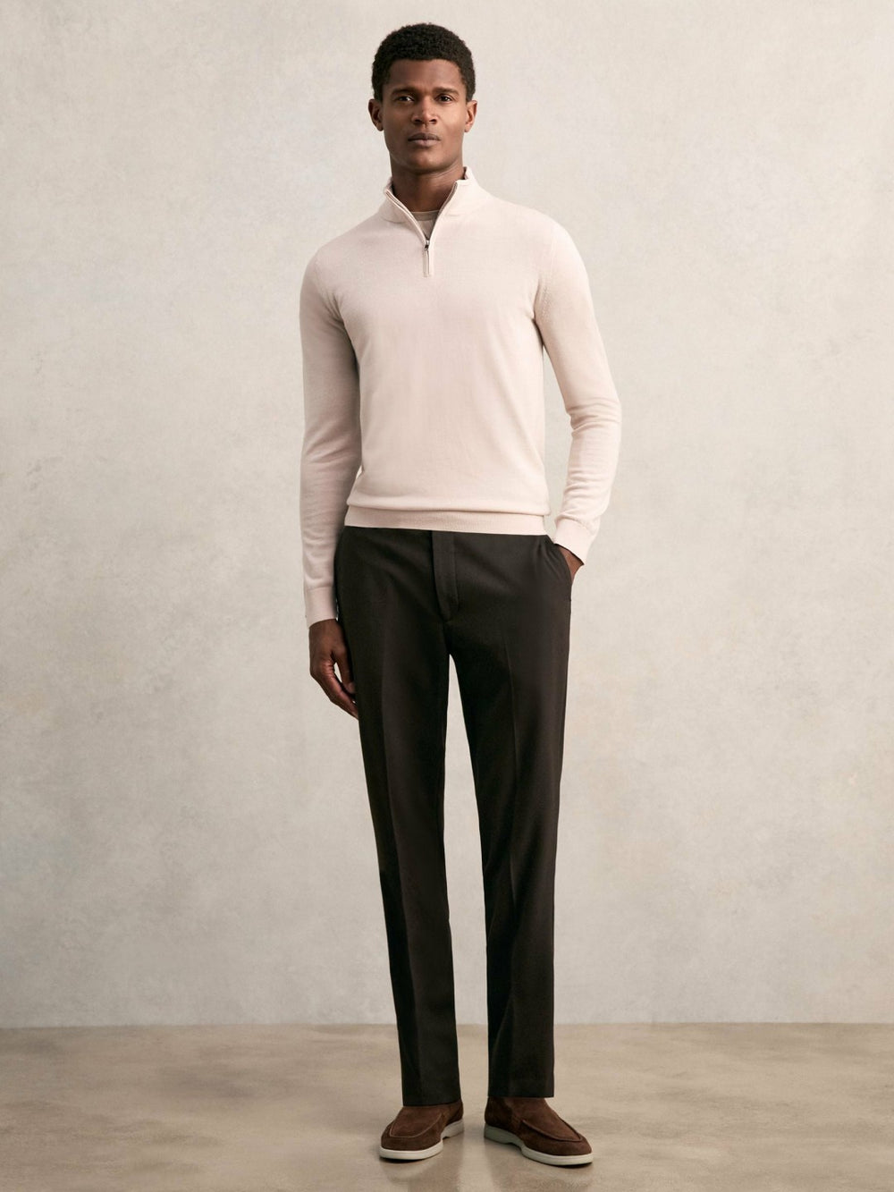 Merino Wool Half-Zip Jumper in Beige