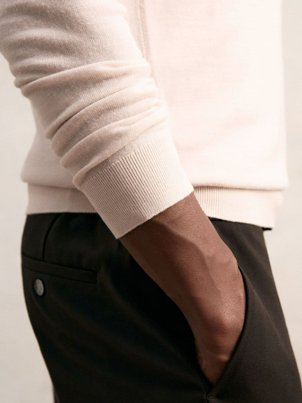 Merino Wool Half-Zip Jumper in Beige