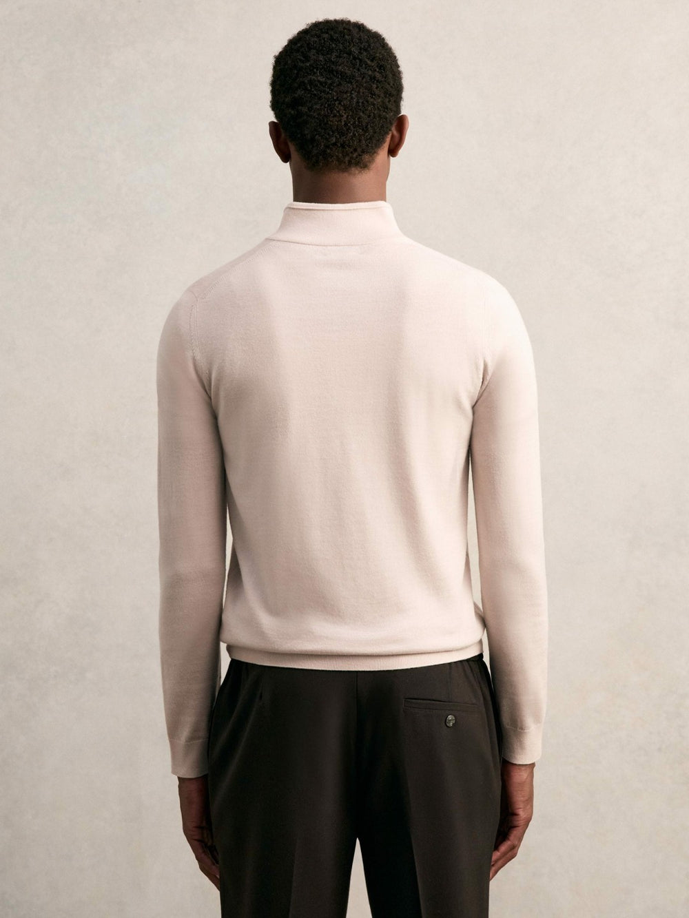 Merino Wool Half-Zip Jumper in Beige