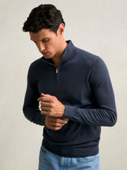 Merino Wool Half-Zip Jumper in Midnight Navy