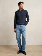 Merino Wool Half-Zip Jumper in Midnight Navy