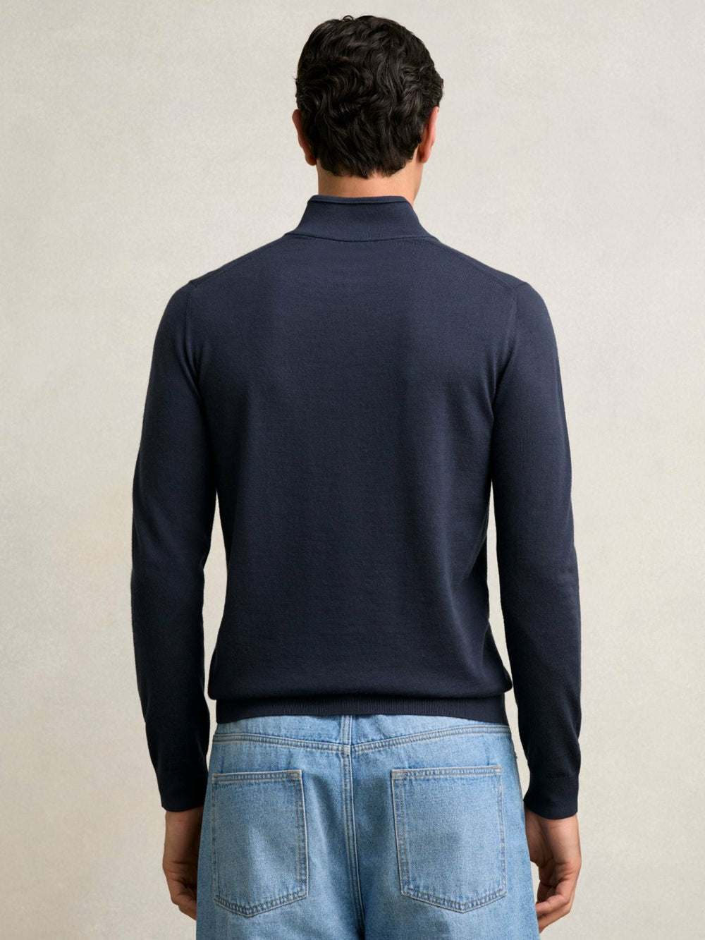 Merino Wool Half-Zip Jumper in Midnight Navy