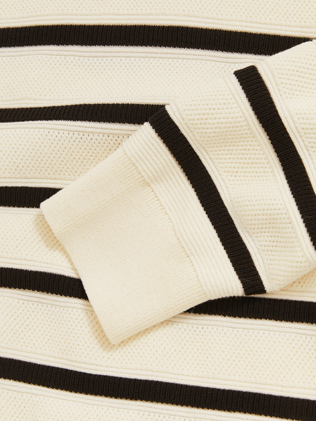 Cotton Blend Stripe Knit Polo Shirt in Warm Stone/Black