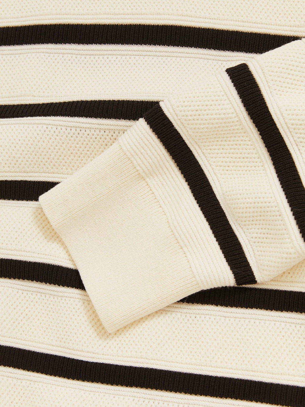 Cotton Blend Stripe Knit Polo Shirt in Warm Stone/Black