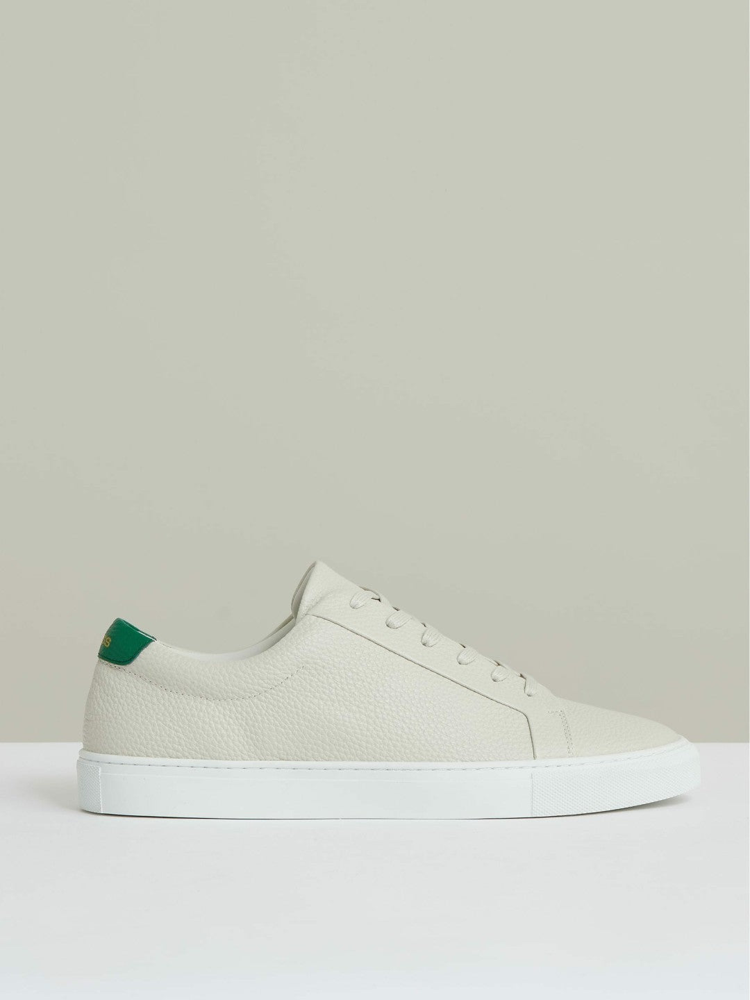 Tumbled-Leather Low-Top Trainers in Off White/Green