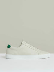 Tumbled-Leather Low-Top Trainers in Off White/Green