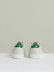 Tumbled-Leather Low-Top Trainers in Off White/Green