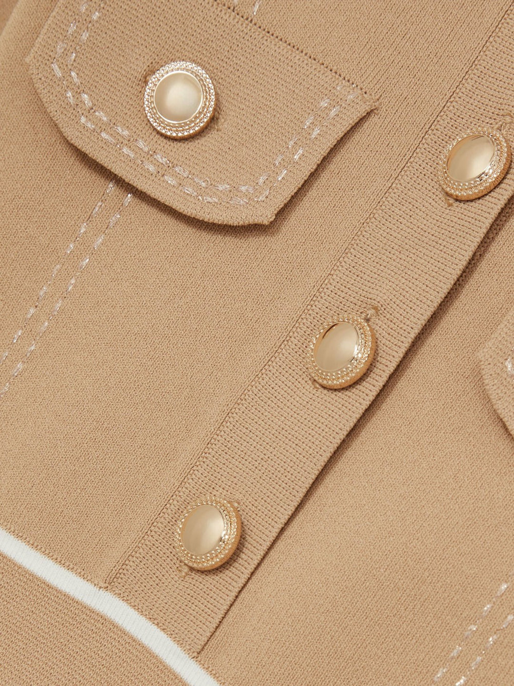 9-13 yrs Button-Detail Stripe Knitted Dress in Camel
