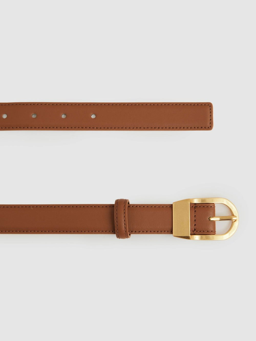 Leather Curved-Buckle Belt in Tan