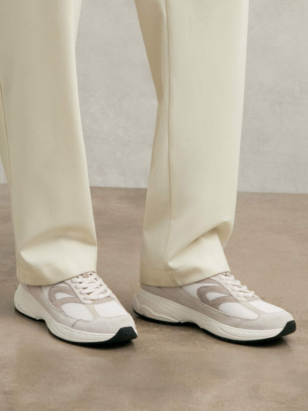 Panelled Running Trainers in Off White/Stone