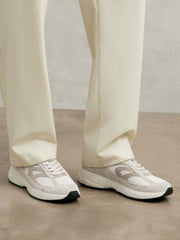 Panelled Running Trainers in Off White/Stone