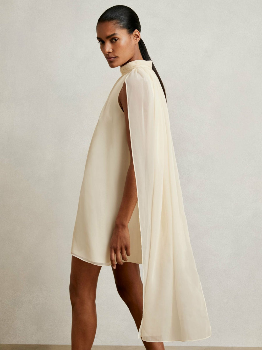 Draped Chiffon Sleeveless Mini Dress in Ivory