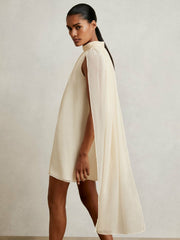 Draped Chiffon Sleeveless Mini Dress in Ivory