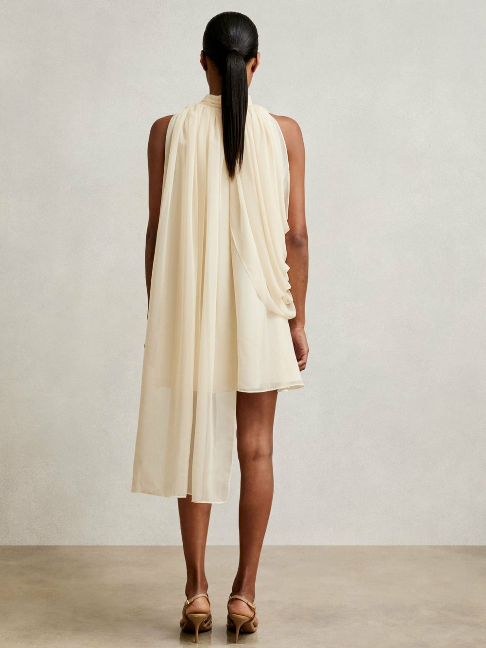 Draped Chiffon Sleeveless Mini Dress in Ivory