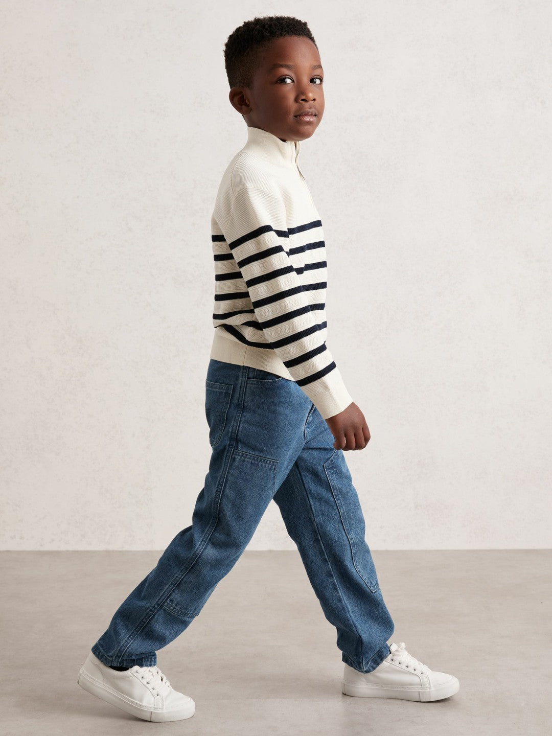 3-9 yrs Cotton-Blend Stripe Half-Zip Jumper in White