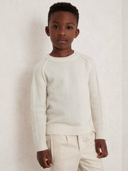 9-13 yrs Wool-Cashmere Reverse-Seam Jumper in Off White