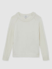 9-13 yrs Wool-Cashmere Reverse-Seam Jumper in Off White