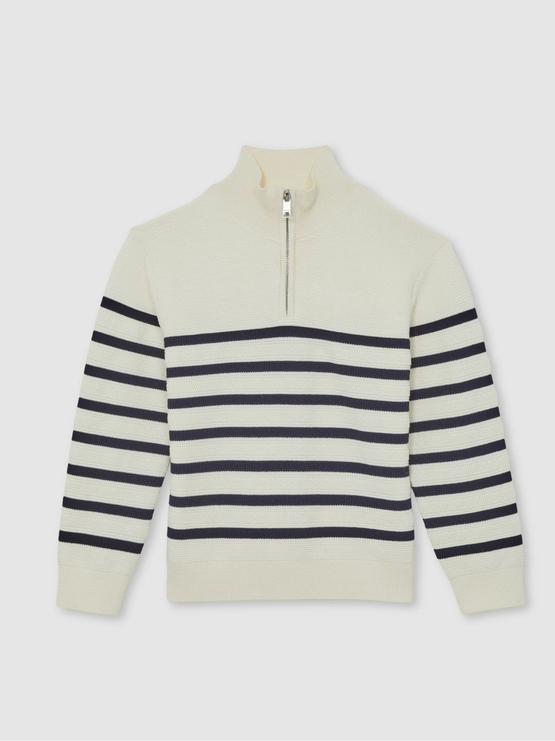 9-13 yrs Cotton-Blend Stripe Half-Zip Jumper in White