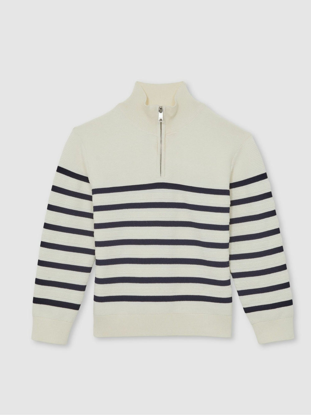 9-13 yrs Cotton-Blend Stripe Half-Zip Jumper in White