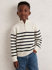 9-13 yrs Cotton-Blend Stripe Half-Zip Jumper in White
