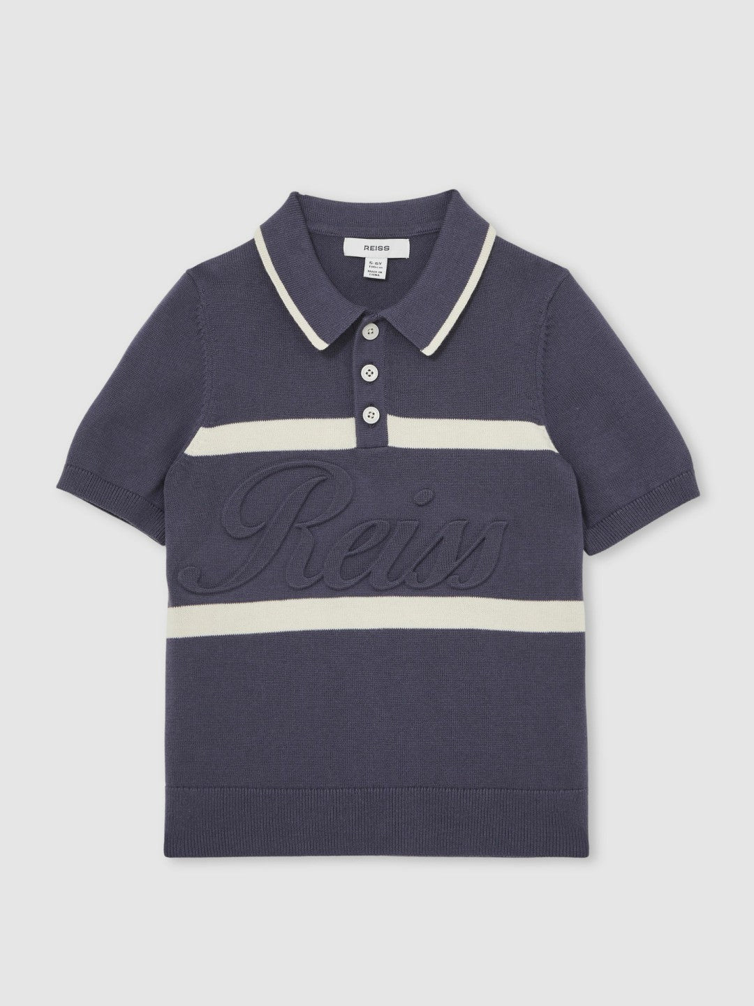 3-9 yrs Cotton Logo-Embossed Knit Polo Shirt in Indigo Blue/White