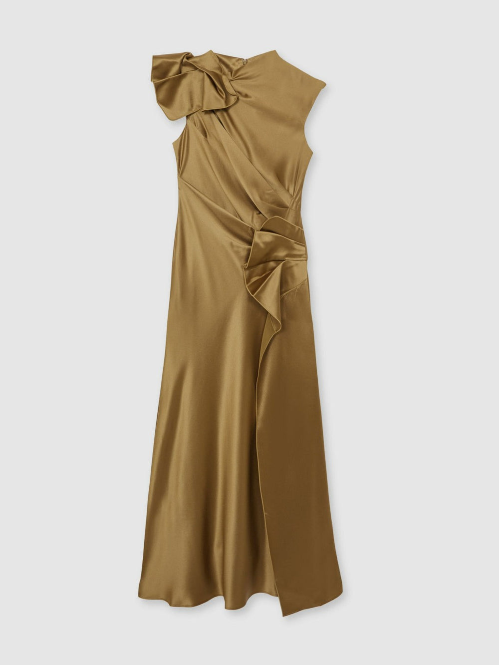 Acler Draped Satin Midi Dress in Gold Moss