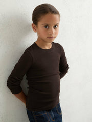 13-14 yrs Cotton Ruched Long-Sleeve T-Shirt with Stretch in Chocolate