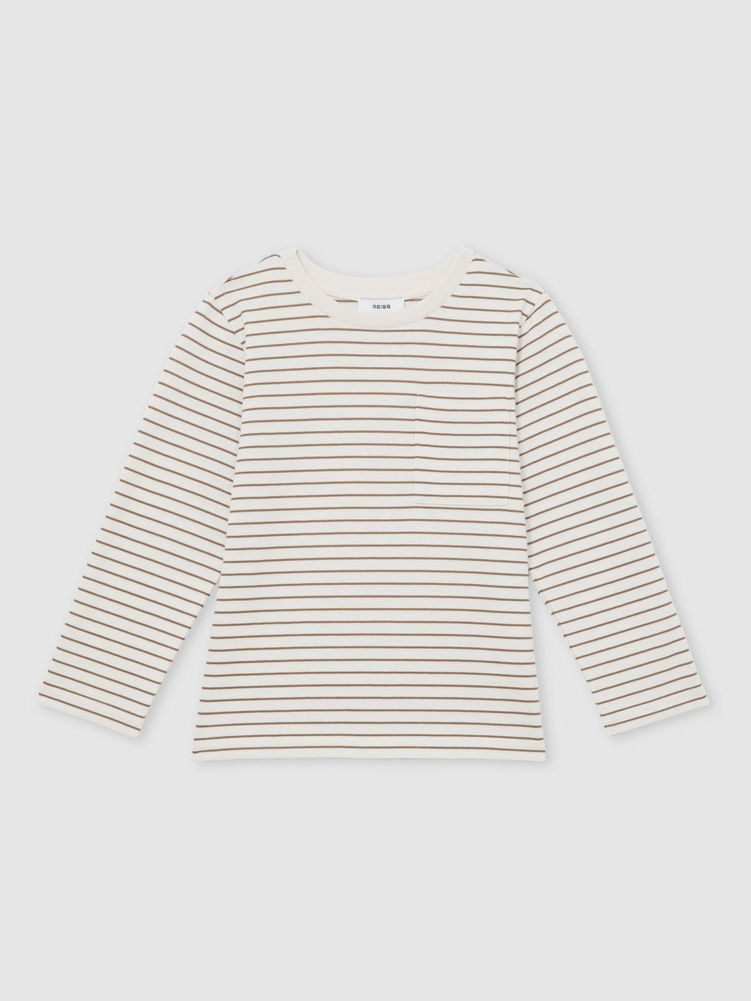13-14 yrs Stretch-Cotton Stripe T-Shirt in Off White/Camel
