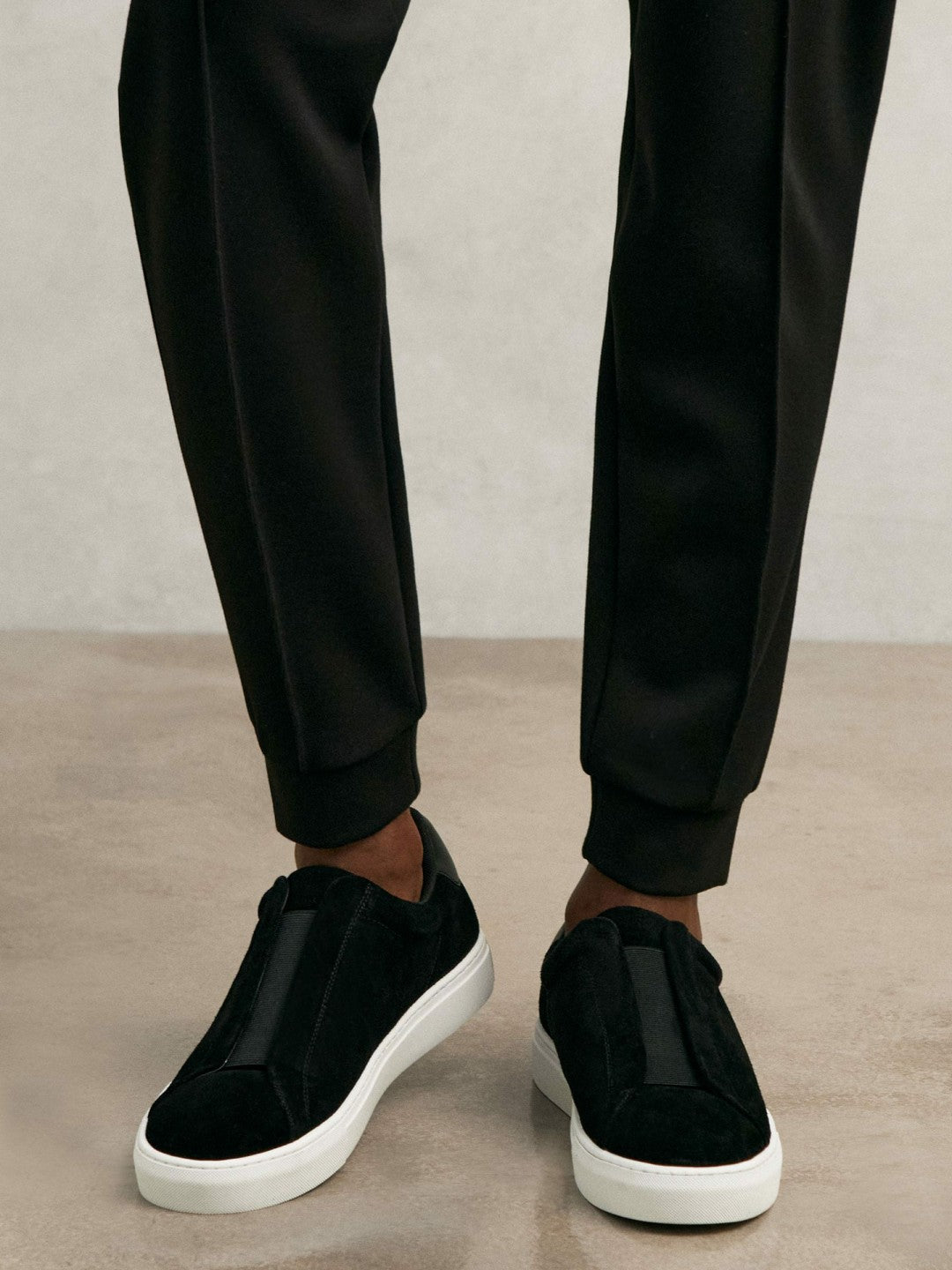Suede Slip-On Elasticated Trainers in Black