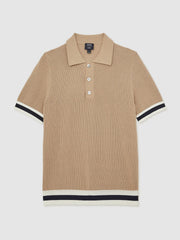 | Ché Cotton Knit Polo Shirt in Camel Brown