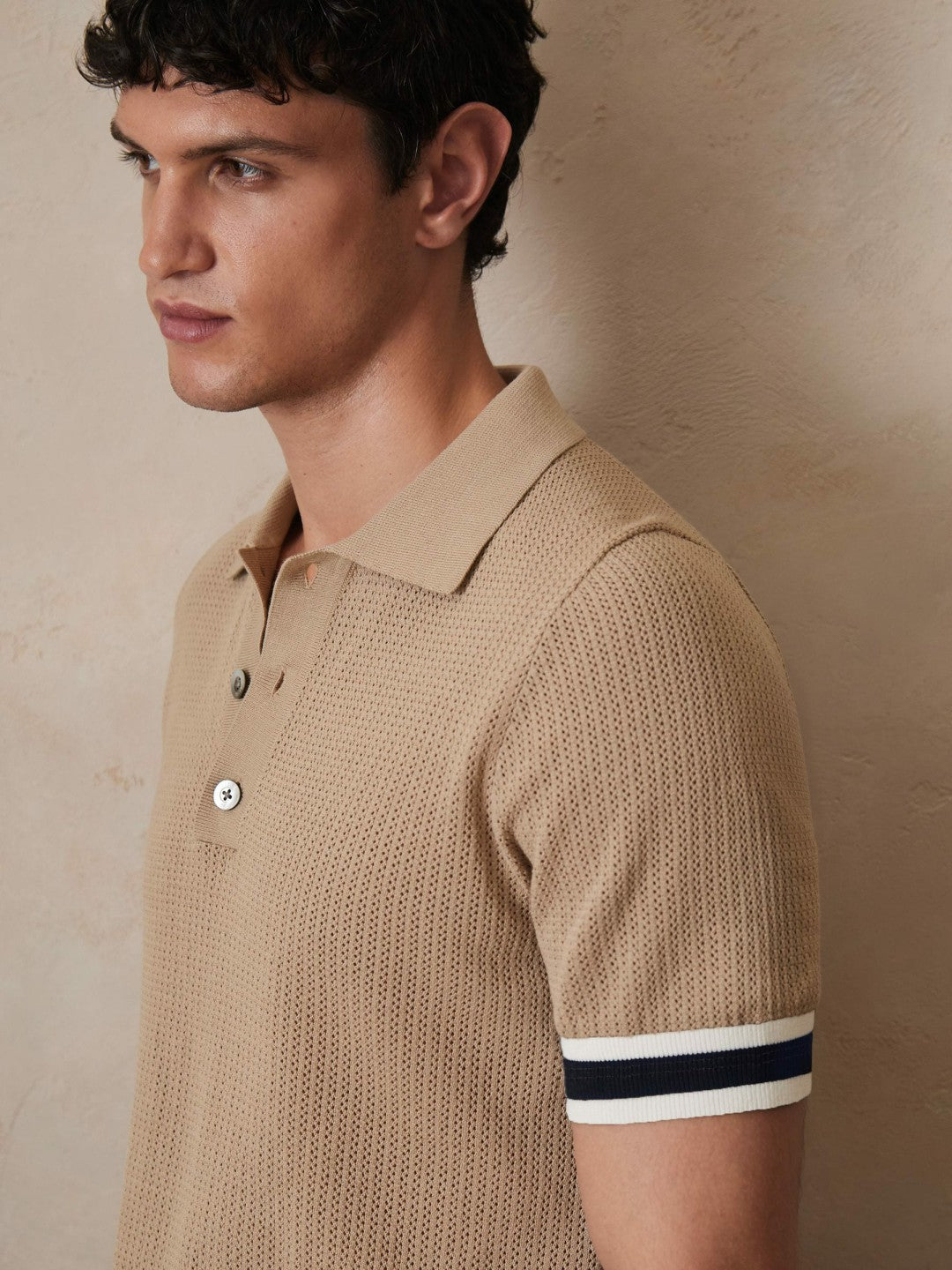 | Ché Cotton Knit Polo Shirt in Camel Brown