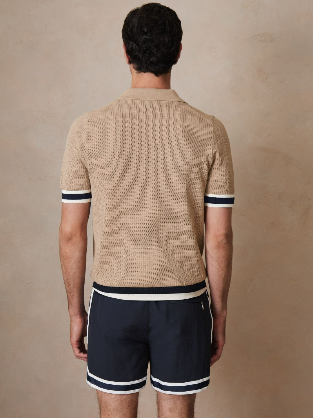 | Ché Cotton Knit Polo Shirt in Camel Brown