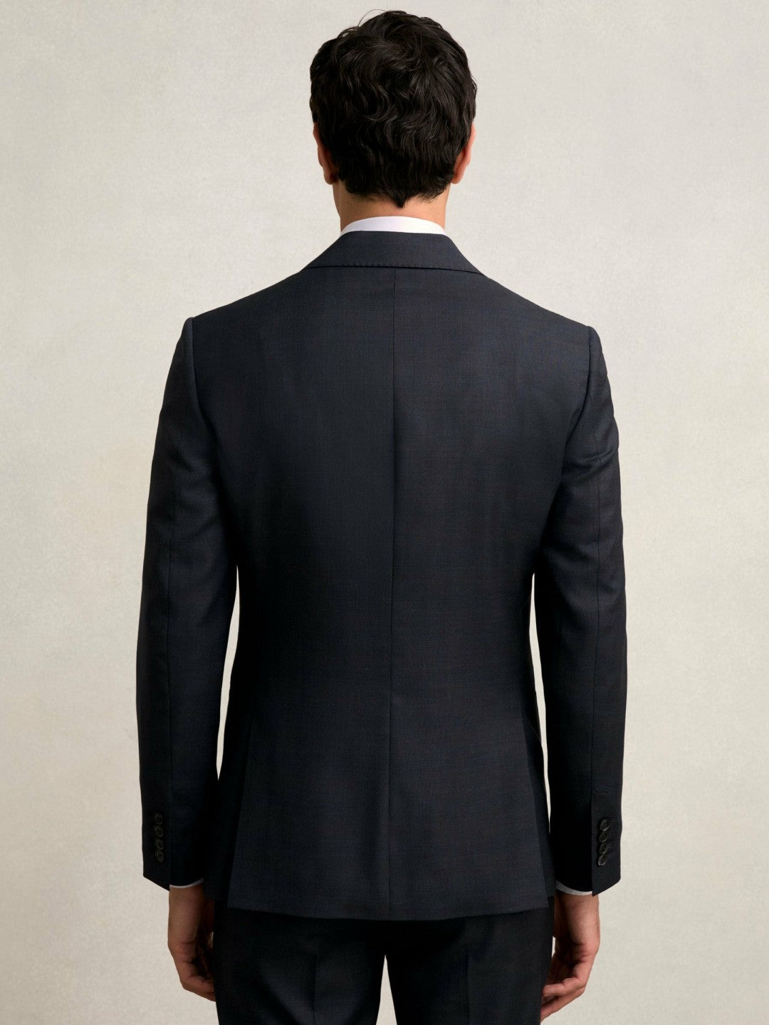 Slim-Fit Wool Single Breasted Check Suit Blazer in Navy