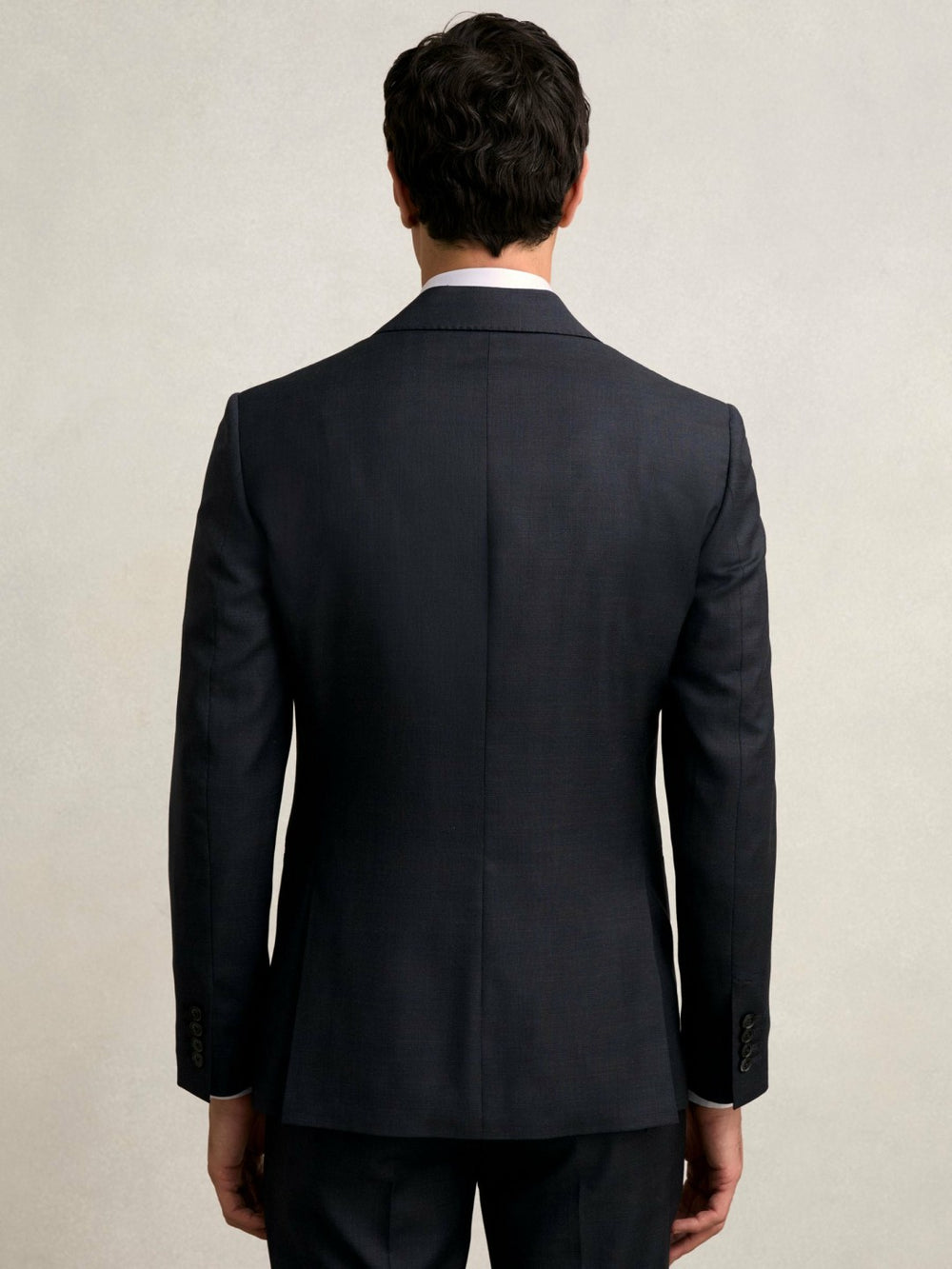 Slim-Fit Wool Single Breasted Check Suit Blazer in Navy