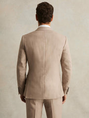 Slim-Fit Wool-Blend Double-Breasted Suit Blazer in Oatmeal Brown