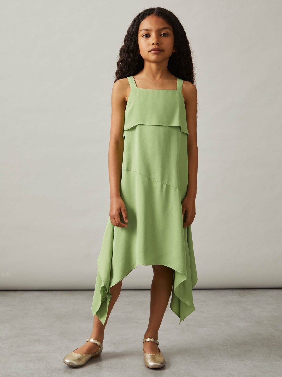 4-9 yrs Handkerchief-Hem Sleeveless Dress in Green