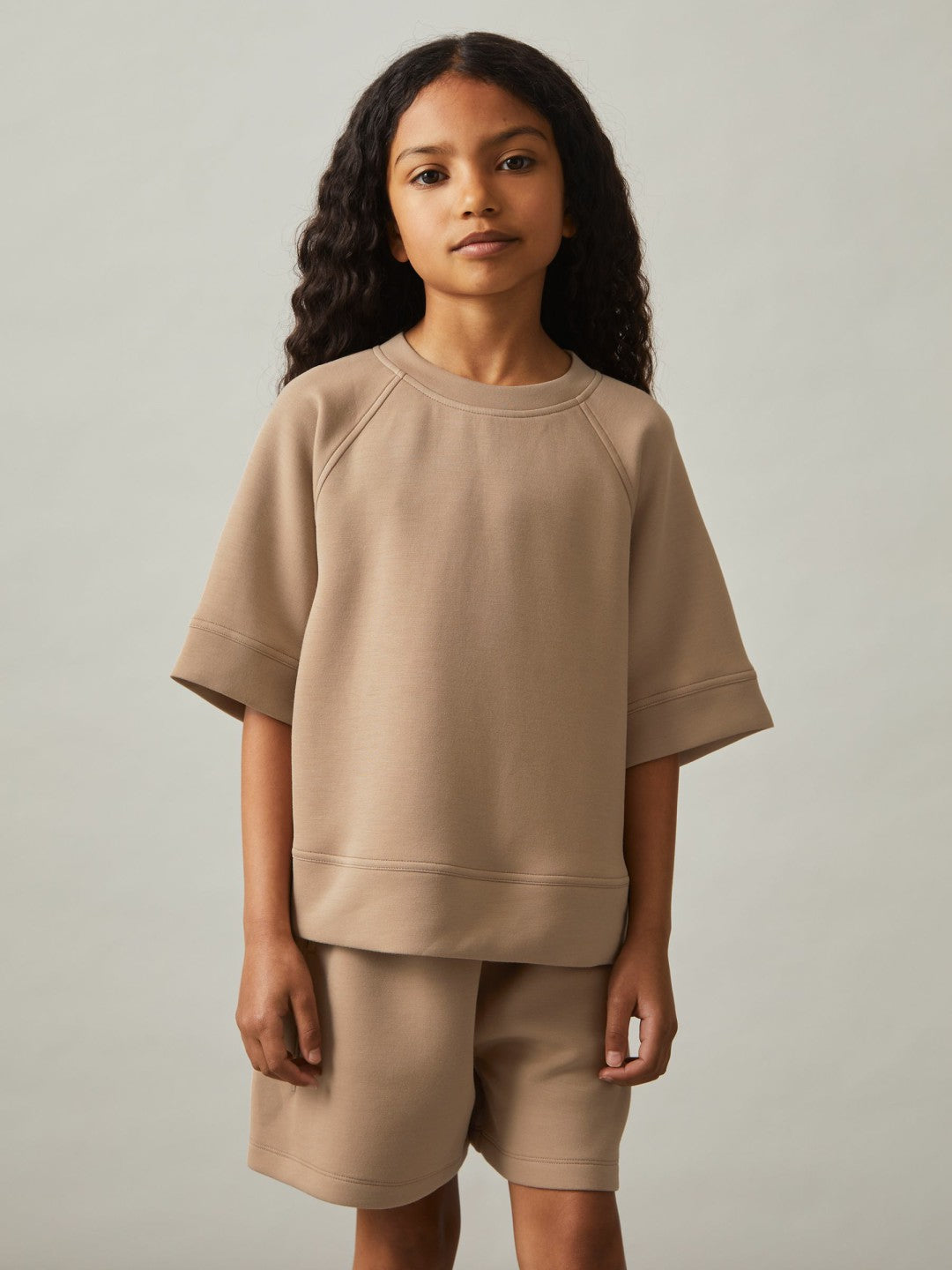 9-13 yrs Modal-Blend Sweatshirt And Shorts Set in Mink