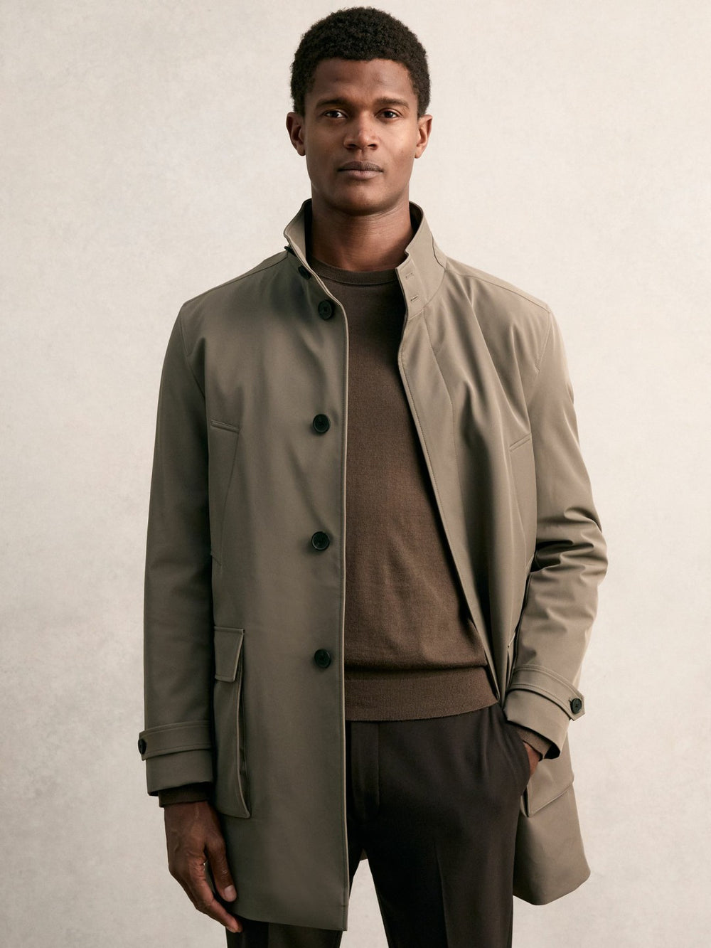 Hybrid Removable-Gilet Overcoat in Mushroom Brown