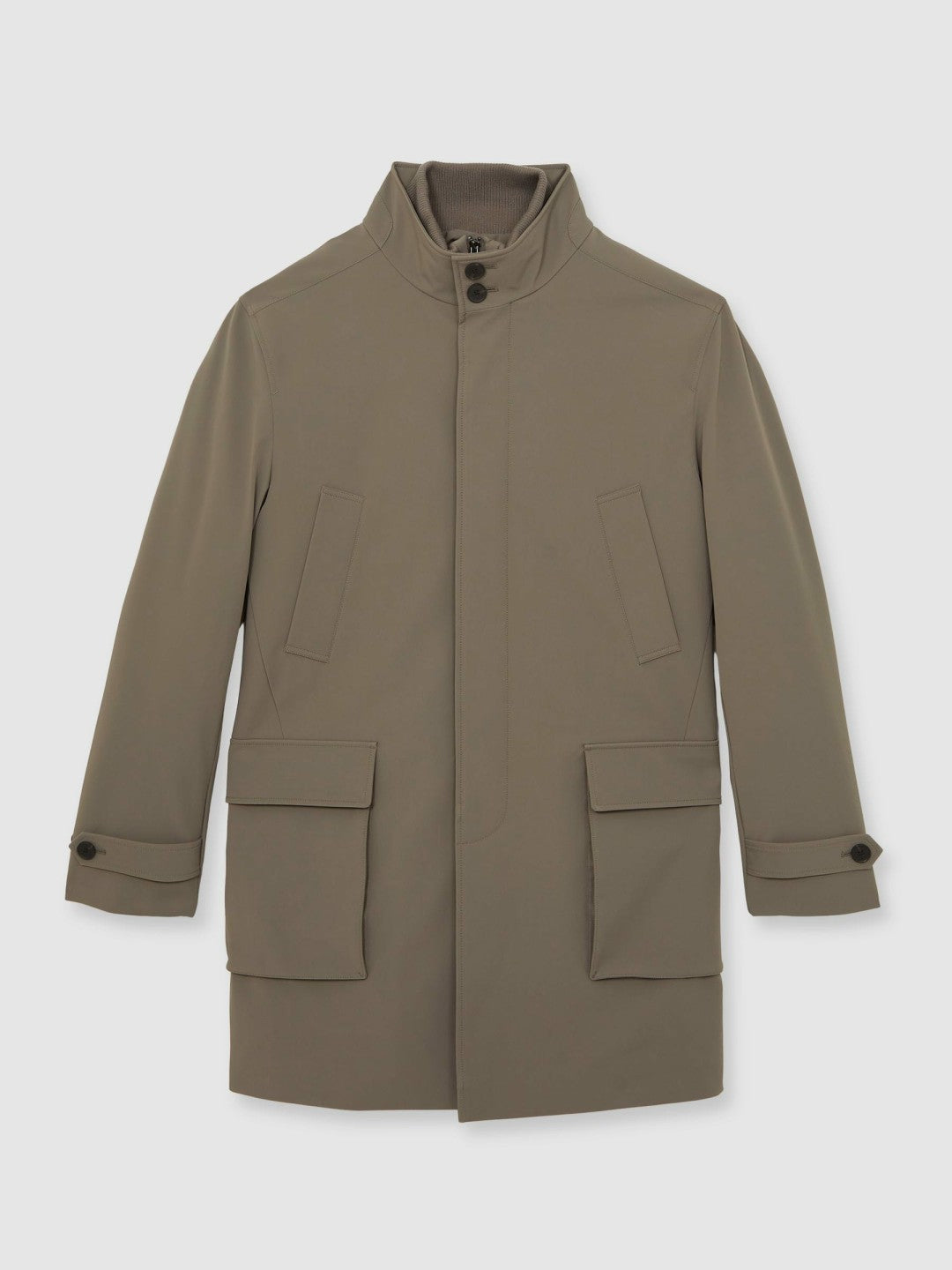 Hybrid Removable-Gilet Overcoat in Mushroom Brown
