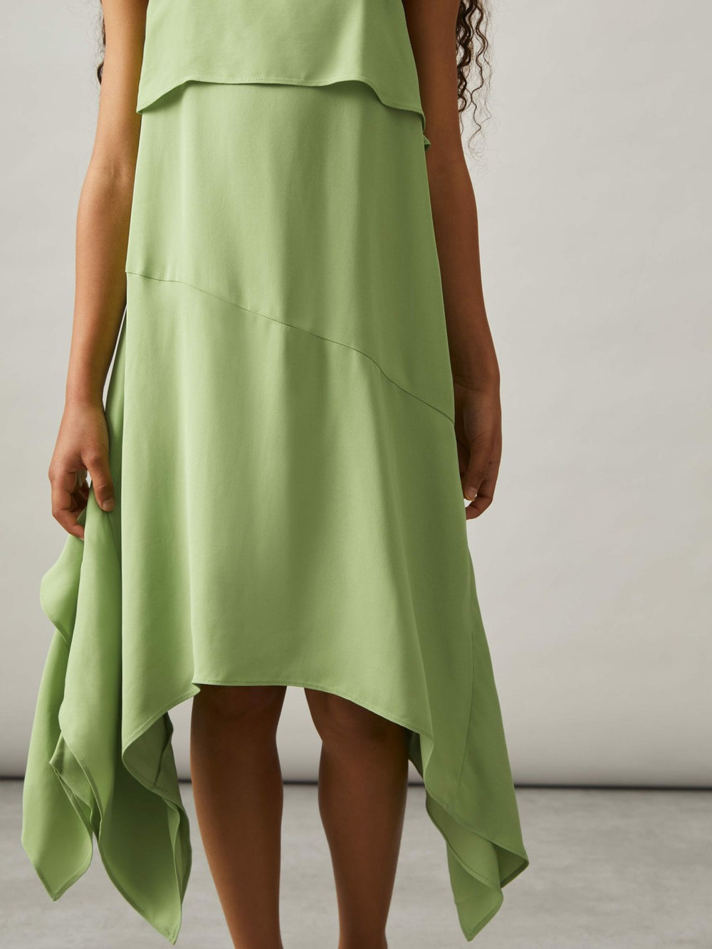 9-13 yrs Handkerchief-Hem Sleeveless Dress in Green