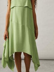 9-13 yrs Handkerchief-Hem Sleeveless Dress in Green