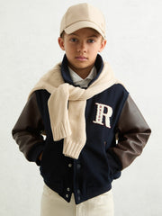 13-14 yrs Motor Cars Press-Stud Bomber Jacket in Navy/Brown