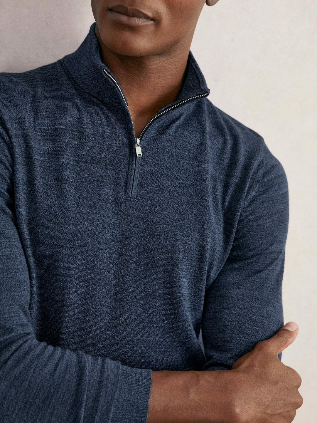 Merino Wool Half-Zip Jumper in Denim Jaspe