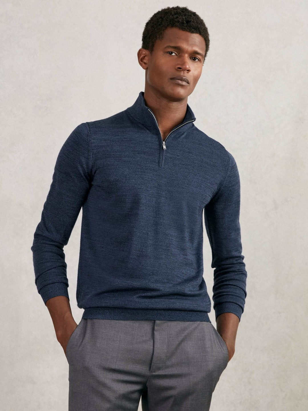 Merino Wool Half-Zip Jumper in Denim Jaspe