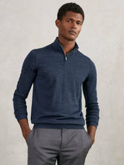 Merino Wool Half-Zip Jumper in Denim Jaspe