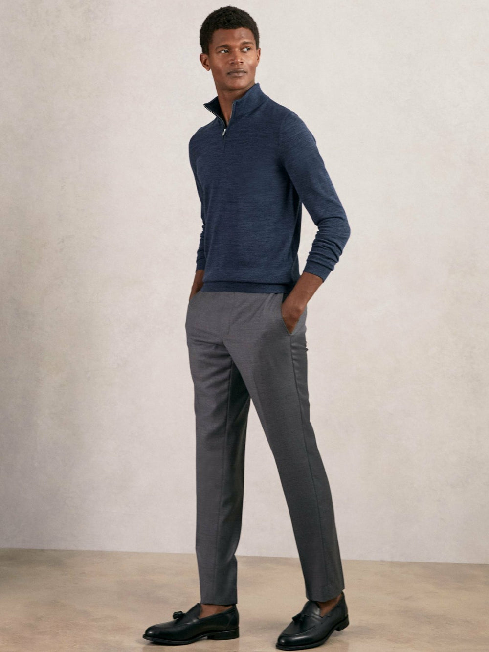 Merino Wool Half-Zip Jumper in Denim Jaspe