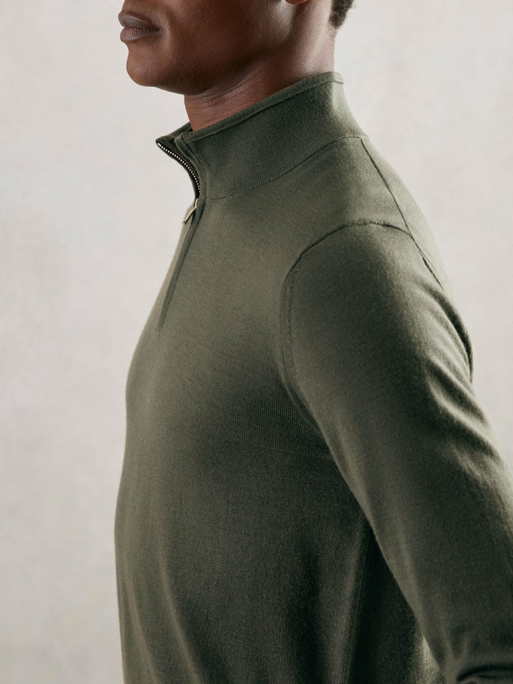 Merino Wool Half-Zip Jumper in Kale Green