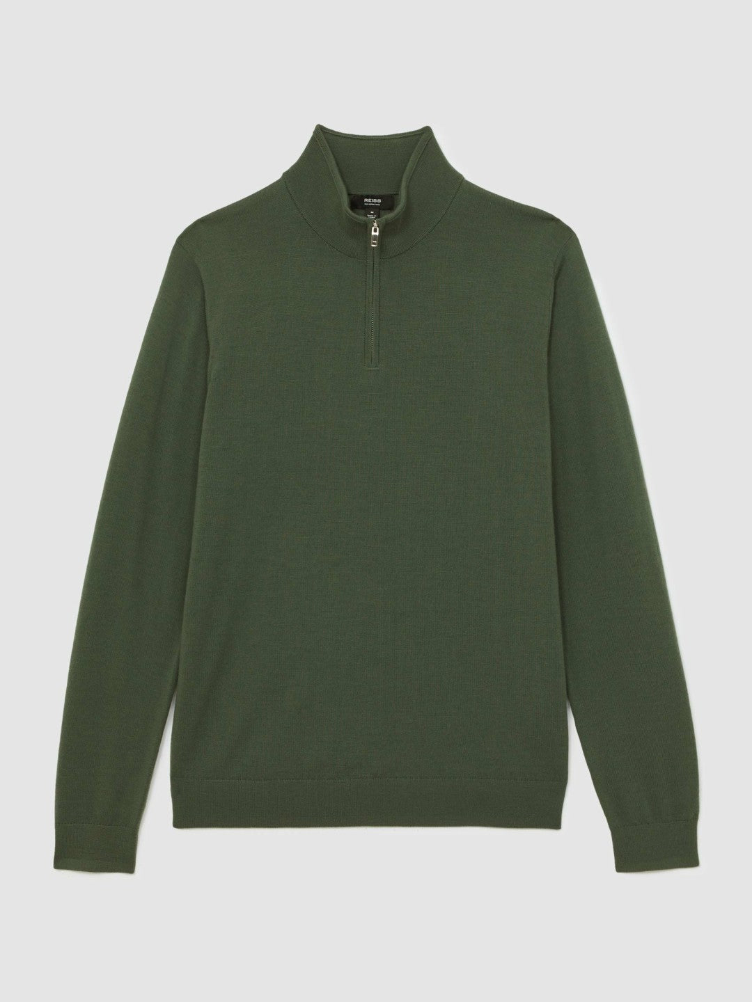 Merino Wool Half-Zip Jumper in Kale Green