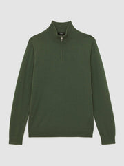 Merino Wool Half-Zip Jumper in Kale Green