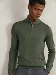 Merino Wool Half-Zip Jumper in Kale Green